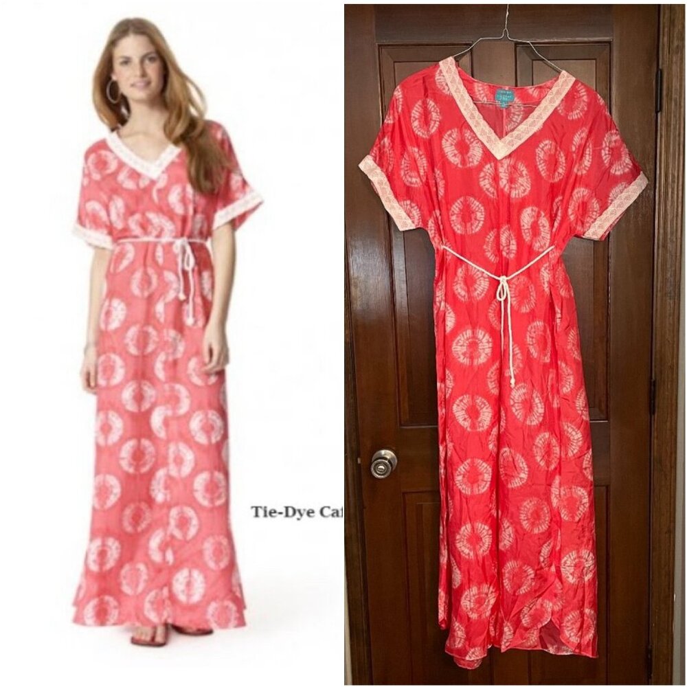 NWOT Size Medium Calypso St. Barth for Target silk pink white tie-dye caftan